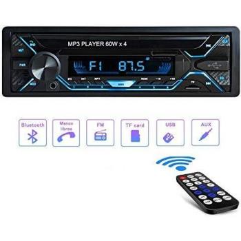 Radio Coche Bluetooth4.2, Tobetree4x60W Autoradio 1 DIN Bluetooth Control Remoto Manos Libres Estéreo de Coche, Soporte USB/AUX en FM/AM/MP3/WMA/WAV con Reloj, Función de Radio y de Archivo.