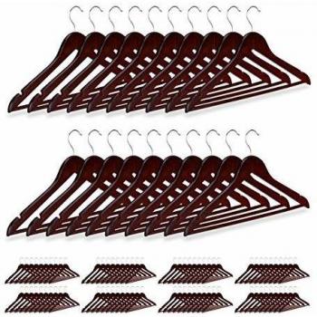Pack de 100 Perchas de Madera con Gancho Giratorio 360° para Camisas y Pantalones, Dimensiones 23 x 44 x 1 cm, Color Marrón