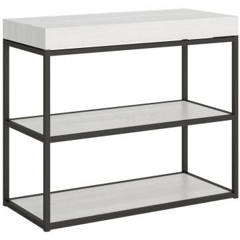 Consola extensible 90x40/196 cm Plano Small Fresno Blanco estructura Antracita