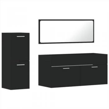 Juego de muebles de baño 3 piezas madera contrachapada negra