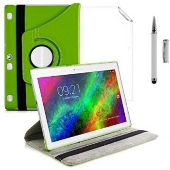 kwmobile 3en1: Funda 360° para Lenovo Tab 2 A10 Carcasa con pie de soporte - Funda protectora para tablet bolso con función de soporte en verde + Lámina, transparente + Stylus, blanco