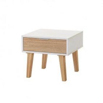Mesilla auxiliar Serie Nórdica 2271 Topkit con 1 cajón y 4 patas altas en color Blanco Roble, medidas 44x50x50