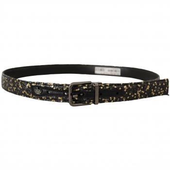 Dolce & Gabbana Gold Black Two-toned Leather Chrome Buckle Belt - 90 cm / 36 Inches