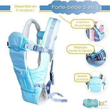 Bebelol® Puerta bebé dorsal, Ventral o bufanda 5 posiciones de transporte - Norma en 13209 azul azul