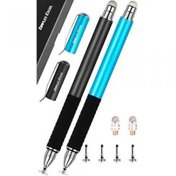 MEKO Universal Stylus,[2 in 1 Precision Series] Disc Stylus Touch Screen Pens for All Capacitive Touch Screens Cell phones, Tablets, Laptops with 6 Replacement Tips - (2 Pcs, Black/Black)
