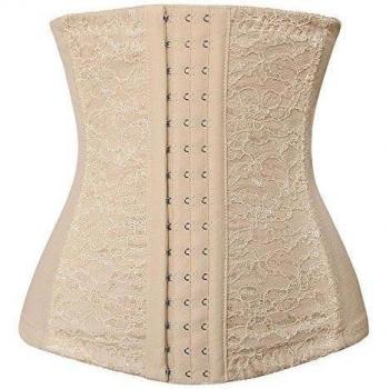 Charmian Women's Elasticity Spiral Steel Boned Waist Cincher Lace Decorate Underbust corsé Apricot Medium