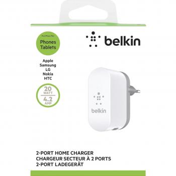 Belkin F8J107vfWHT  - Cargador de pared giratorio de 2 puertos