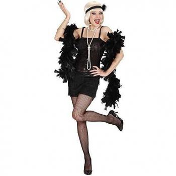 Vestido Charleston Negro con Banda para la Cabeza y Pluma - Talla S