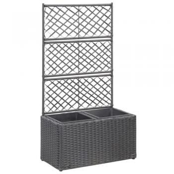 Raised Bed Planter with Trellis and 2 Pots, 58x30x107 cm, Poly Rattan Black