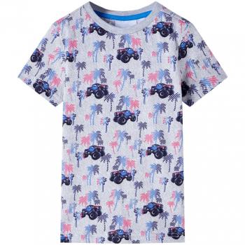 Camiseta Infantil Gris Melange Talla 92 con Estampado de Coches