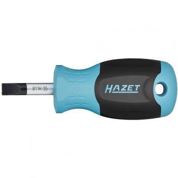 Destornillador HAZET 811K-55, ranura, ancho de llave 1 x 5,5 mm, perfil ranurado, mango antideslizante de 3 componentes, hoja redonda, diseño corto, para