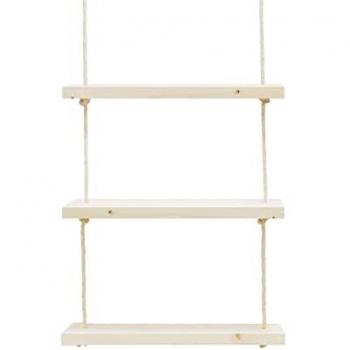 Estantería colgante de madera maciza con cuerda de esparto, disponible en tonos naturales y medidas de 100 x 90 x 20 cm