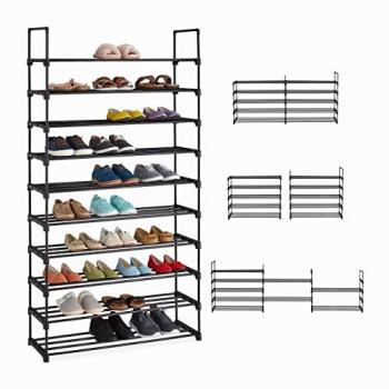 Zapatero Grande Modular de Metal Negro, 10 Niveles, Sistema Encaje, 175,5 x 93 x 30,5 cm