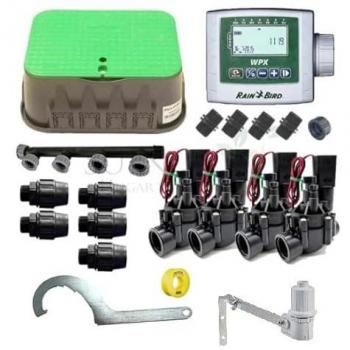 Kit Profesional de Riego Automático Rain Bird 4 Zonas 9V para Tubería de 32mm con Programador y Electroválvulas