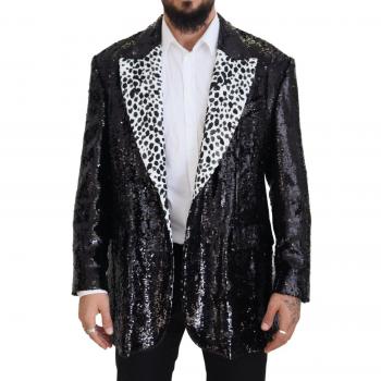 Dolce & Gabbana Black Sequined Cow Pattern Nylon Blazer - IT48 | M