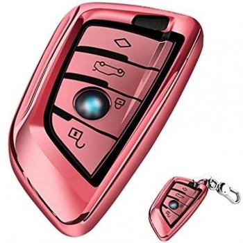 Funda de Silicona para Llave BMW – Cover Carcasa de TPU Cromo Suave para Keyless BMW Serie 1 3 5 7 X1 X3 X4 X5 F30 E30 Protección Llaveros Protección Total para Llave de Coche Mando de Auto