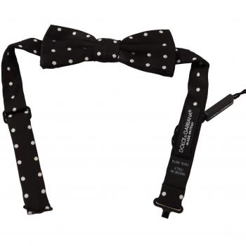 Dolce & Gabbana Black White Polka Dot Silk Adjustable Neck Papillon Bow Tie