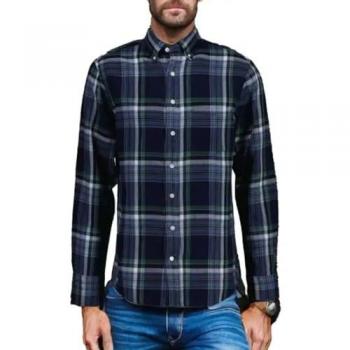 Gant Men's Regular Fit Indigo Twill Check Long Sleeve Shirt - Dark Blue Cotton, Size Medium