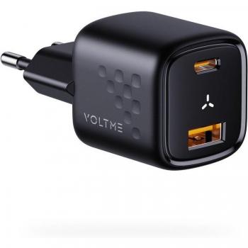 Cargador Rápido Voltme Revo 30 Duo GaN III PD 3.0 USB-C + USB, 30W, Negro, Compatible con iPhone 14 y 13, Adaptador Dual Portátil Type C