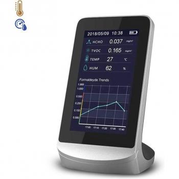 Monitor de calidad de aire para interior con pantalla color LCD, reloj, termómetro y higrómetro