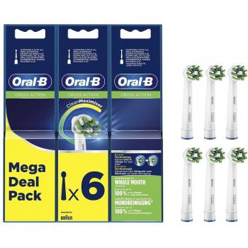Oral-B CrossAction Cabezales de Recambio para Cepillo de Dientes Eléctrico, Pack de 6 Unidades (EB50-6)