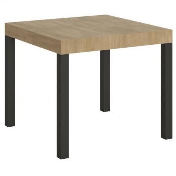 Mesa extensible 90x90/246 cm efecto madera roble natural, hierro - Itamoby