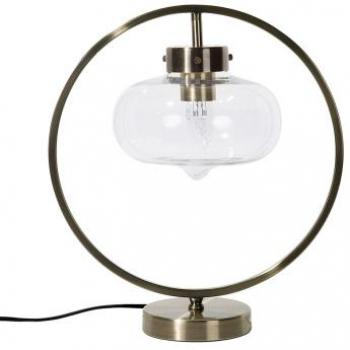 Lámpara de mesa Severn de metal dorado y negro 40 cm con pantalla redonda geométrica abierta y bombilla expuesta