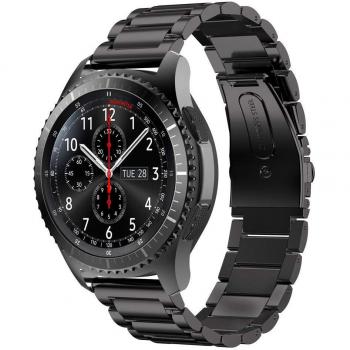 Sundaree Compatible Gear S3 Frontier Correa,22MM Negro Acero Inoxidable Reemplazo Banda Pulseras de Repuesto Correa de Reloj Inteligente Correa para Samsung Gear S3 Frontier SM-R760