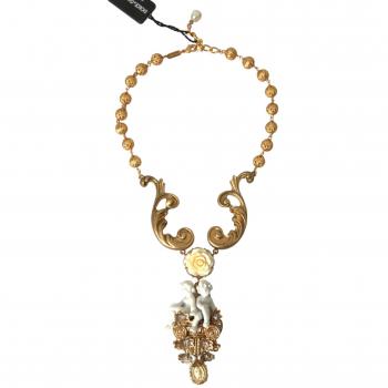 Gold Brass Angel Floral Beaded Embellished Necklace