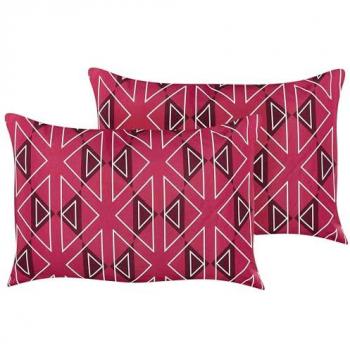 Conjunto de 2 Cojines de Jardín Rectangulares Modernos 40 x 60 cm Poliéster Rosa Motivo Geométrico Resistente al Agua