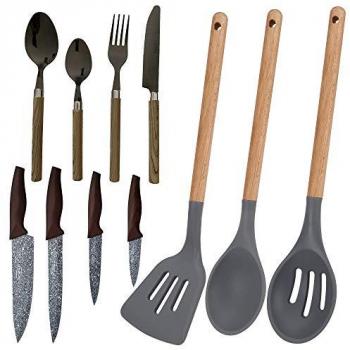 Juego de Utensilios de Cocina San Ignacio Daimiel - Cuchillos y Cubiertos en Silicona/Acero Inoxidable, Multicolor