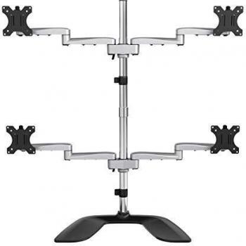 StarTech.com Desktop Quad Monitor Stand - Ergonomic VESA 4 Monitor Arm (2x2) up to 32 - Free Standing Articulating Universal Pole Mount - Height Adjustable/Tilt/Swivel/Rotate - Silver