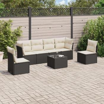 7-Piece Black Poly Rattan Garden Sofa Set with Cushions