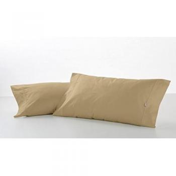 ESTELA - Funda de Almohada Combi Liso Cala Color Camel - 2 Piezas de 45x85 cm - 100% Algodón - 144 Hilos