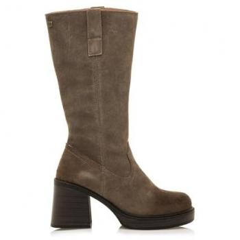 MTNG Botas de Tacón Mujer New Oasis Marrón, Cierre Cremallera, Punta Redonda, Piel, Interior Sintético, Caña Media, 5 a 8cm Tacón Ancho y Plataforma