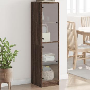 Aparador con puertas de vidrio marrón roble 35x37x142 cm - Mueble de Almacenaje de Salón, Buffet para salón, Armario Auxiliar, Armario de Almacenamiento