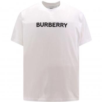 Burberry Women's Harriston T-Shirt in White, Size Small, Ribbed Cotton Crew-Neck T-Shirt