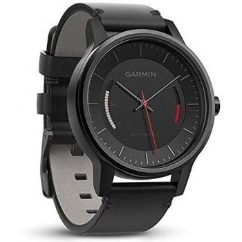 Reloj inteligente Garmin Vivomove 010-01597-10 de hombre, con correa de piel negra, rastreador de actividad y diseño híbrido analógico-digital