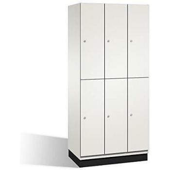 Armario de compartimentos Cambio C+P con puertas de chapa y barra para ropa, 3 secciones, color blanco, ancho 900 mm