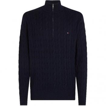 Jersey de hombre Tommy Hilfiger de algodón trenzado con media cremallera, color azul marino, talla L