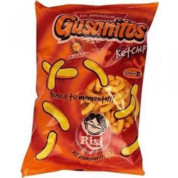 Risi - Pack de 8 Bolsas de Gusanitos de Maíz con Sabor a Ketchup, 85g cada una