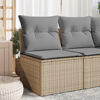 Sofá de jardín sin apoyabrazos con almohadas de polyrattan beige