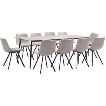 vidaXL Juego Comedor 11 Pieza Cuero Sintético Mobiliario Decoración Interior Casa Hogar Robusto Duradero Resistente Funcional Práctico Útil Gris Claro