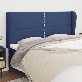 Cabecero de tela azul con orejas 163x23x118/128 cm