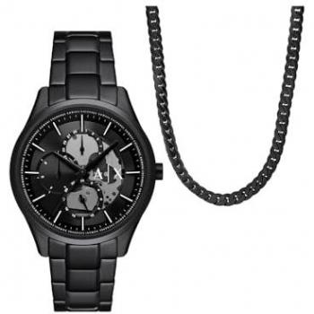 Set de cadena y reloj de hombre Armani Exchange AX7160SET multifunción de acero negro