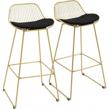 HOMCOM Pack de 2 Taburetes Altos de Cocina con Cojín de Terciopelo, Respaldo y Reposapiés - Dorado