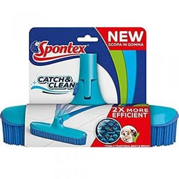 Escoba de goma Spontex Catch & Clean, cabezal intercambiable, lavable, atrapa suciedad y pelos