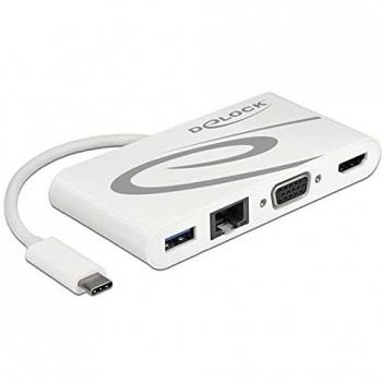 DeLock - Base de carga USB C 3.1 HDMI 4K + VGA + LAN + adaptador USB, color blanco