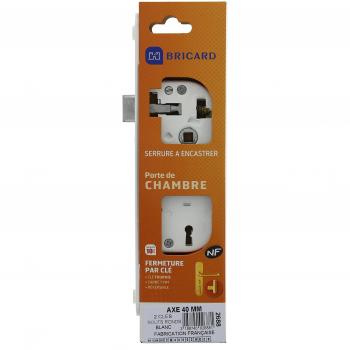 Cerradura empotrada BRICARD NF con llave, eje 40 mm, pletina de 1/2 vuelta y 2 puntos de anclaje, color blanco