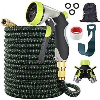 Tikola 15M/50FT Manguera de Jardín Expandible con Boquilla de 8 Funciones, 3/4 Conectores de Latón Macizo, Divisor de Aleación, Látex de 3 Capas, 3750D Duradero, Manguera de Agua Sin Dobleces